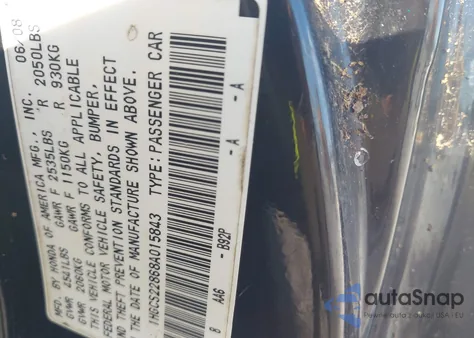 2008 Honda Accord 3.5 Ex-L из США, поврежденный, VIN 1HGCS22868A015843